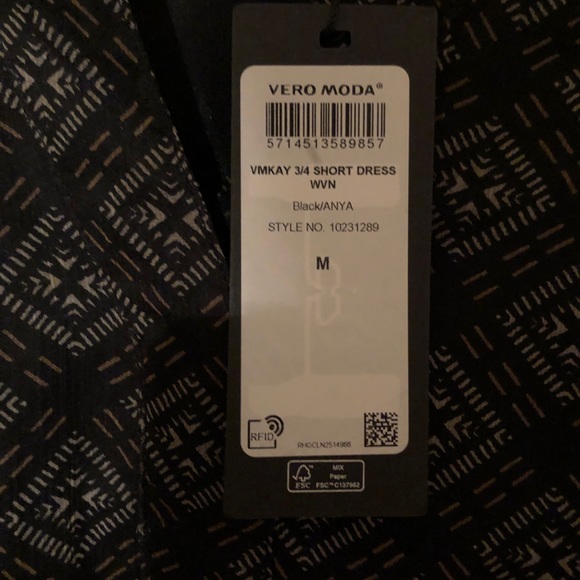 Vero Moda Black Anya VMKAY 3/4 Short Dress WVN Medium NWT - Picture 6 of 13